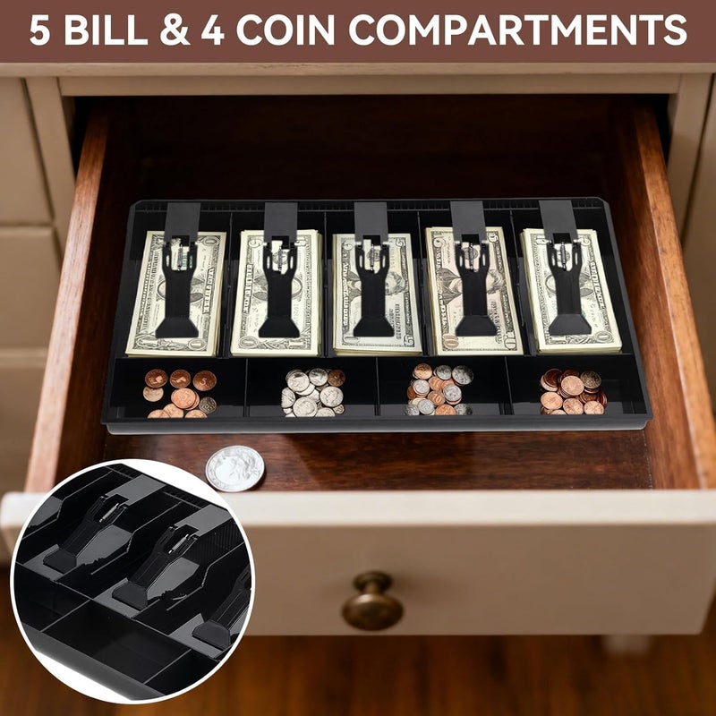 Frdhee Cash Register Drawer Insert Tray 5 Bill 4 Coin, Safe Case Box Money Tray Insert Storage Organizer Drawer for Supermarkets Shops Hotels Commercial Currency Register Black (5 Bill 4 Coin) - Image 3